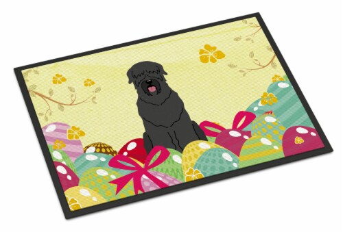 Easter Eggs Black Russian Terrier Indoor or Outdoor Mat 18x27 Perspective: front