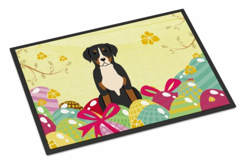 Easter Eggs Greater Swiss Mountain Dog Indoor or Outdoor Mat 18x27 Perspective: front