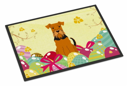 Carolines Treasures  BB6041MAT Easter Eggs Airedale Indoor or Outdoor Mat 18x27 Perspective: front
