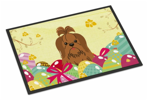 Carolines Treasures BB6086MAT Easter Eggs Shih Tzu Silver Chocolate Doormat 18x Perspective: front