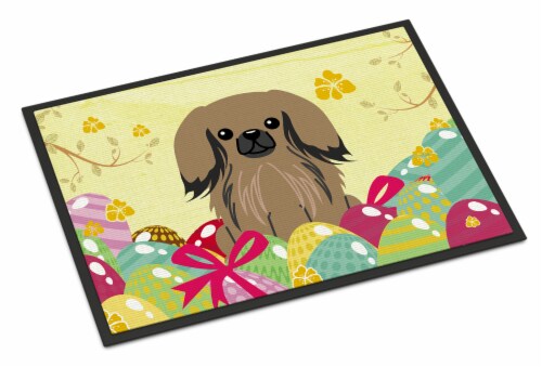 Carolines Treasures BB6102MAT Easter Eggs Pekingese Tan Doormat 18x27 Perspective: front