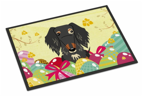 Easter Eggs Wire Haired Dachshund Dapple Indoor or Outdoor Mat 18x27 Perspective: front