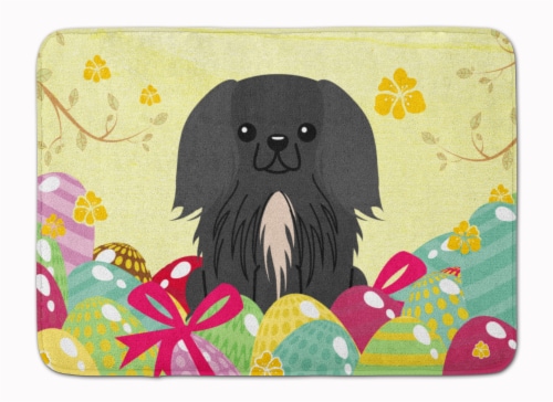 Easter Eggs Pekingese Black Machine Washable Memory Foam Mat Perspective: front