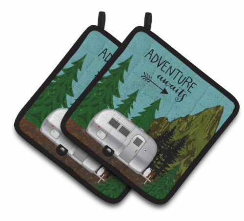 Carolines Treasures VHA3022PTHD Airstream Camper Adventure Awaits Pair of Pot H Perspective: front