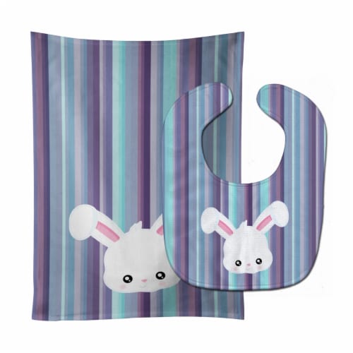 Carolines Treasures BB6933STBU Rabbit Face Baby Bib & Burp Cloth Perspective: front