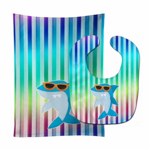 Carolines Treasures BB6944STBU Cool Kat Shark Baby Bib & Burp Cloth Perspective: front