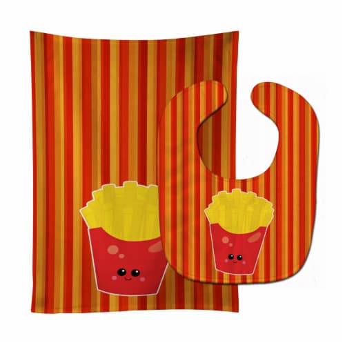 Carolines Treasures BB7050STBU French Fries Face Baby Bib & Burp Cloth Perspective: front