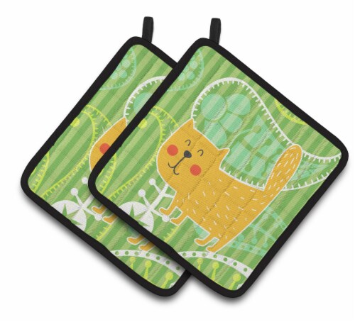 Carolines Treasures BB6785PTHD Cat on Paisley Pair of Pot Holders Perspective: front