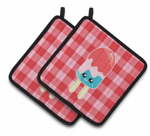 Carolines Treasures  BB7067PTHD Ice Pop Popcicle Face Gingham Pair of Pot Holder Perspective: front