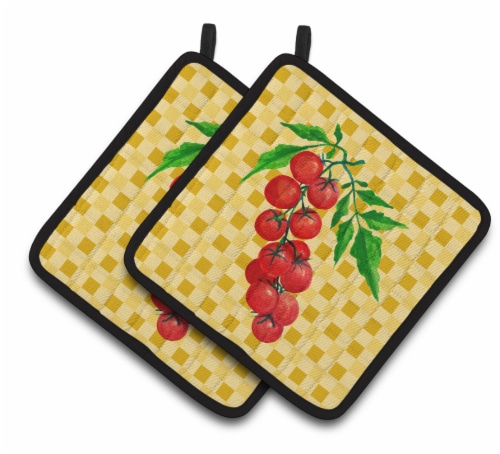 Carolines Treasures BB7194PTHD Cherry Tomato on Basketweave Pair of Pot Holders Perspective: front