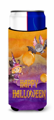 Halloween Little Witch and Bat Ultra Hugger for slim cans Perspective: front