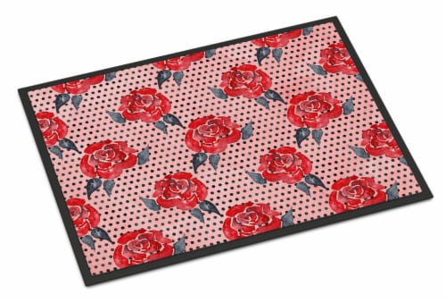Carolines Treasures BB7513MAT Watercolor Red Roses and Polkadots Doormat 18x27 Perspective: front