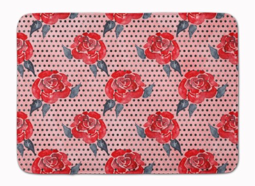 Watercolor Red Roses and Polkadots Machine Washable Memory Foam Mat Perspective: front
