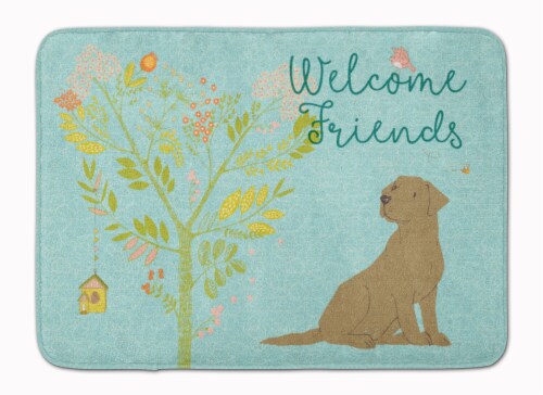 Welcome Friends Chocolate Labrador Retriever Machine Washable Memory Foam Mat Perspective: front