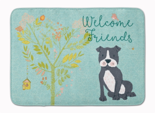 Welcome Friends Black Staffie Machine Washable Memory Foam Mat Perspective: front