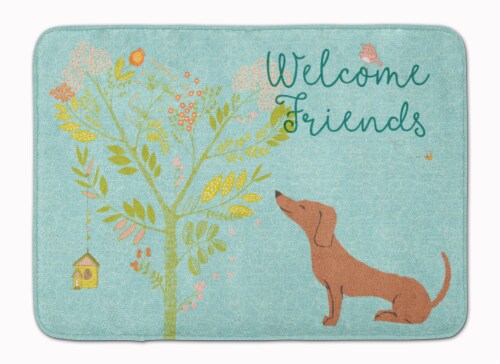 Welcome Friends Red Dachshund Machine Washable Memory Foam Mat Perspective: front