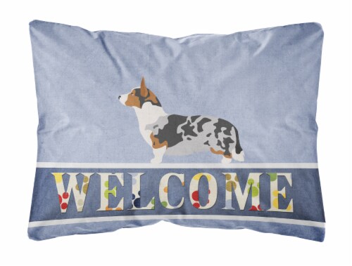 Welsh Corgi Cardigan Welcome Canvas Fabric Decorative Pillow, Blue Perspective: front