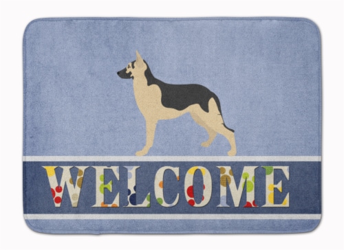 German Shepherd Welcome Machine Washable Memory Foam Mat, Blue Perspective: front