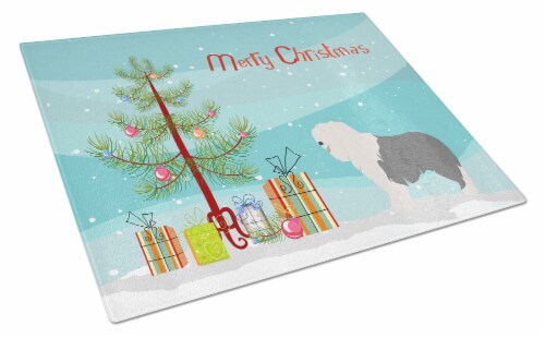 Carolines Treasures  BB8466LCB Old English Sheepdog Christmas Glass Cutting Boar Perspective: front