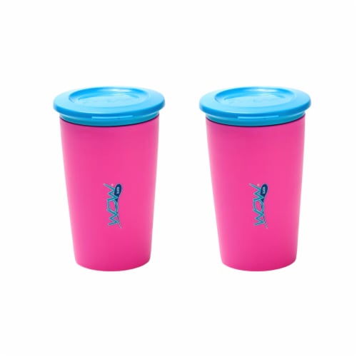 Wow Cup for Kids Original 360 Sippy Cup, Pink with Blue Lid, 9 oz