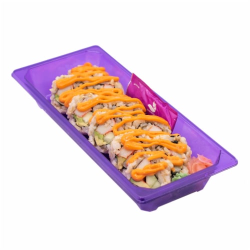 Japanese Food Express Brown Rice Spicy California Sushi Roll Perspective: front