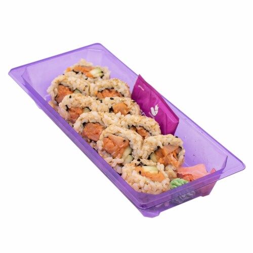 Japanese Food Express Brown Rice Spicy Salmon Sushi Roll Perspective: front