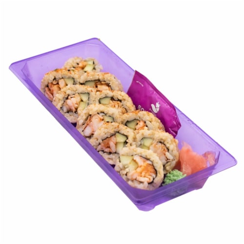 Japanese Food Express Brown Rice Spicy Shrimp Sushi Roll Perspective: front
