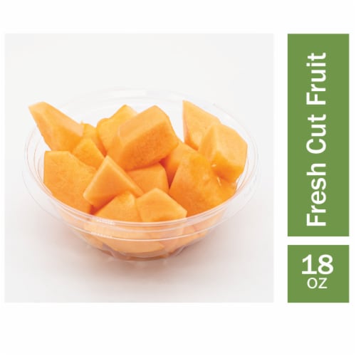 Fresh Cut Cantaloupe Chunks Perspective: front