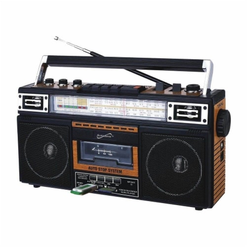 Supersonic SC3201BTWD Retro 4-Band Radio and Cassette Player with Bluetooth - Wood Perspective: front