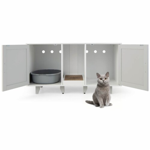 Slickblue 2-Door Cat Litter Box Enclosure with Winding Entry and Scratching Board Perspective: front