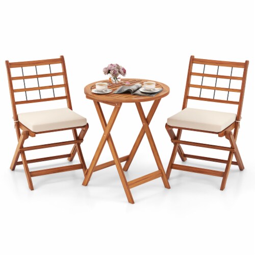 Slickblue Outdoor 3 Piece Acacia Wood Bistro Set with Cushions for Backyard Perspective: front