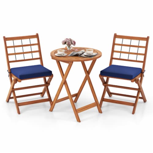 Slickblue Outdoor 3 Piece Acacia Wood Bistro Set with Cushions for Backyard Perspective: front