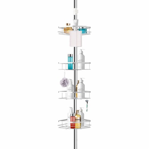 Rosefray Adjustable Height Shower Caddy Tension Pole w/ 4 Big Baskets