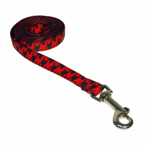 Sassy Dog Wear HERRINGBONEPOPPYBLK.1L 4 ft. Houndstooth Dog Leash