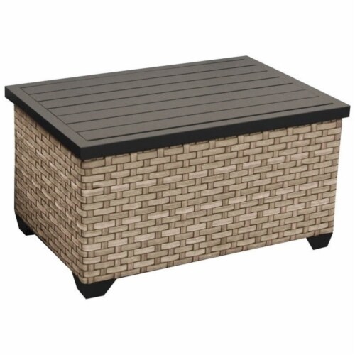 TKC Monterey Outdoor Wicker Storage Coffee Table in Summer Fog Perspective: front