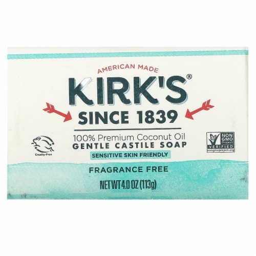 Kirk's Original Coco Castile Fragrance Free 4 oz. Bar Soap Perspective: front