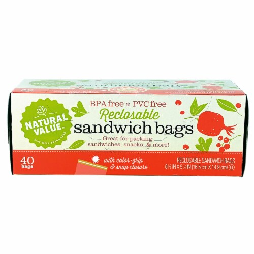 Natural Value Color Grip Reclosable Sandwich Bags / 6-Pack / 240-ct. Perspective: front