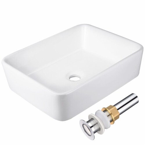 Aquaterior™ 19 x15 x5 Rectangle White Ceramic Porcelain Vessel Sink w/ Pop Up Drain Perspective: front
