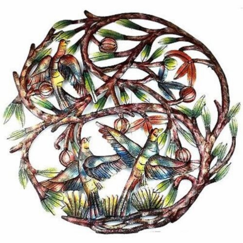 Croix des Bouquets Tree of Life Hand Painted Metal Wall Art- 24 in. Perspective: front