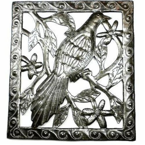 Croix des Bouquets Single Bird Metal Wall Art- 11 by 12 in. Perspective: front