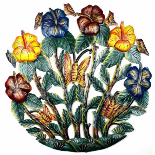 Croix des Bouquets Painted Flower Garden Metal Wall Art Perspective: front