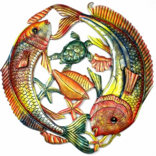 Croix des Bouquets Painted Two Fish Jumping- 24 in. Perspective: front