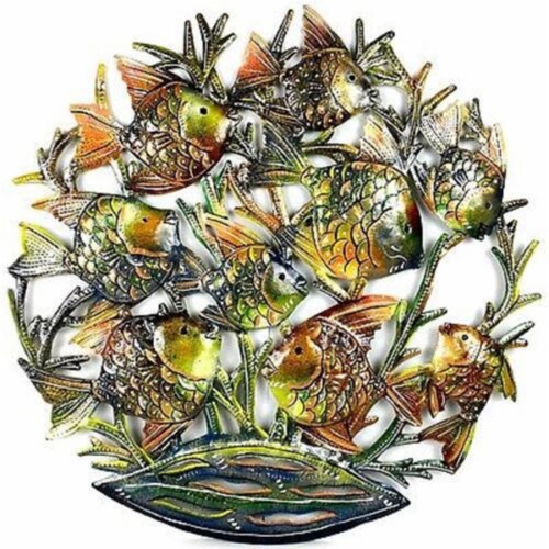 Croix des Bouquets Painted School Of Fish Metal Wall Art- 24 in. Perspective: front