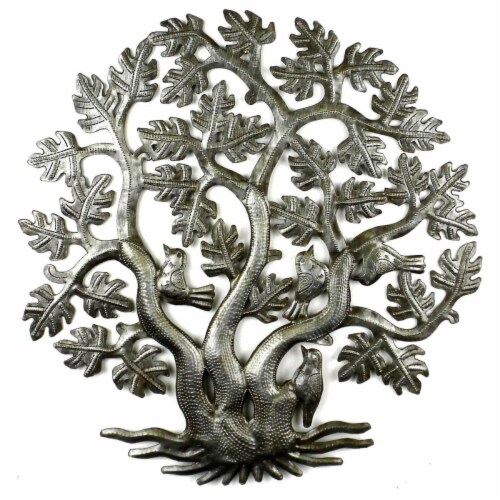 Croix des Bouquets HMDSTREE4 14 in. 3 Trunk Tree of Life Metal Wall Art Perspective: front