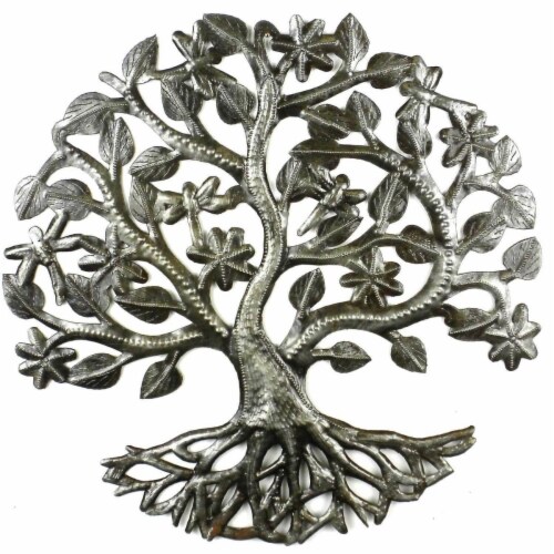 Croix des Bouquets HMDSTREE5 14 in. Tree of Life Dragonfly Metal Wall Art Perspective: front