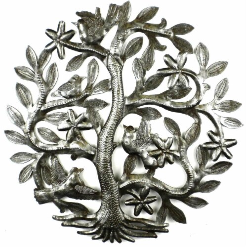 Croix des Bouquets HMDSTREE6 14 in. Tree of Life with Birds Metal Wall Art Perspective: front