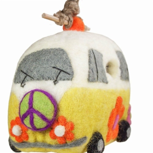 Wild Woolies DZI48407100 Handmade & Fair Trade Felt Birdhouse - Magic Bus Perspective: front