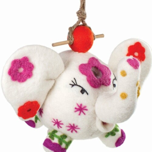 Wild Woolies Handmade & Fair Trade Felt Birdhouse - Flower Power Patty Perspective: front