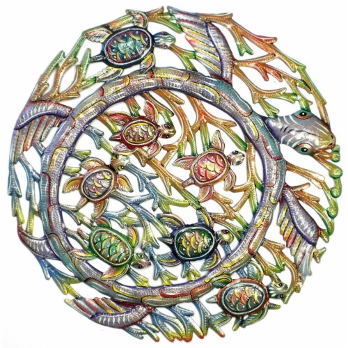 Croix Des Bouquets HMDPTURT Handmade & Fair Trade Sea Turtle Metal Wall Art Perspective: front