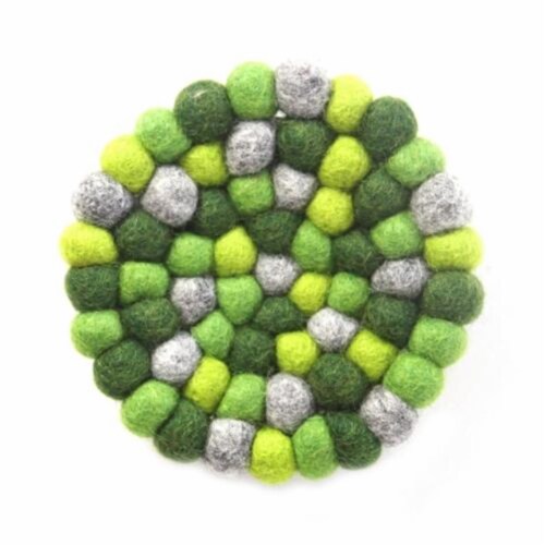 Global Groove GLG50058-04L Round Chakra Hand Crafted Felt Ball Trivets from Nepal, Greens Perspective: front